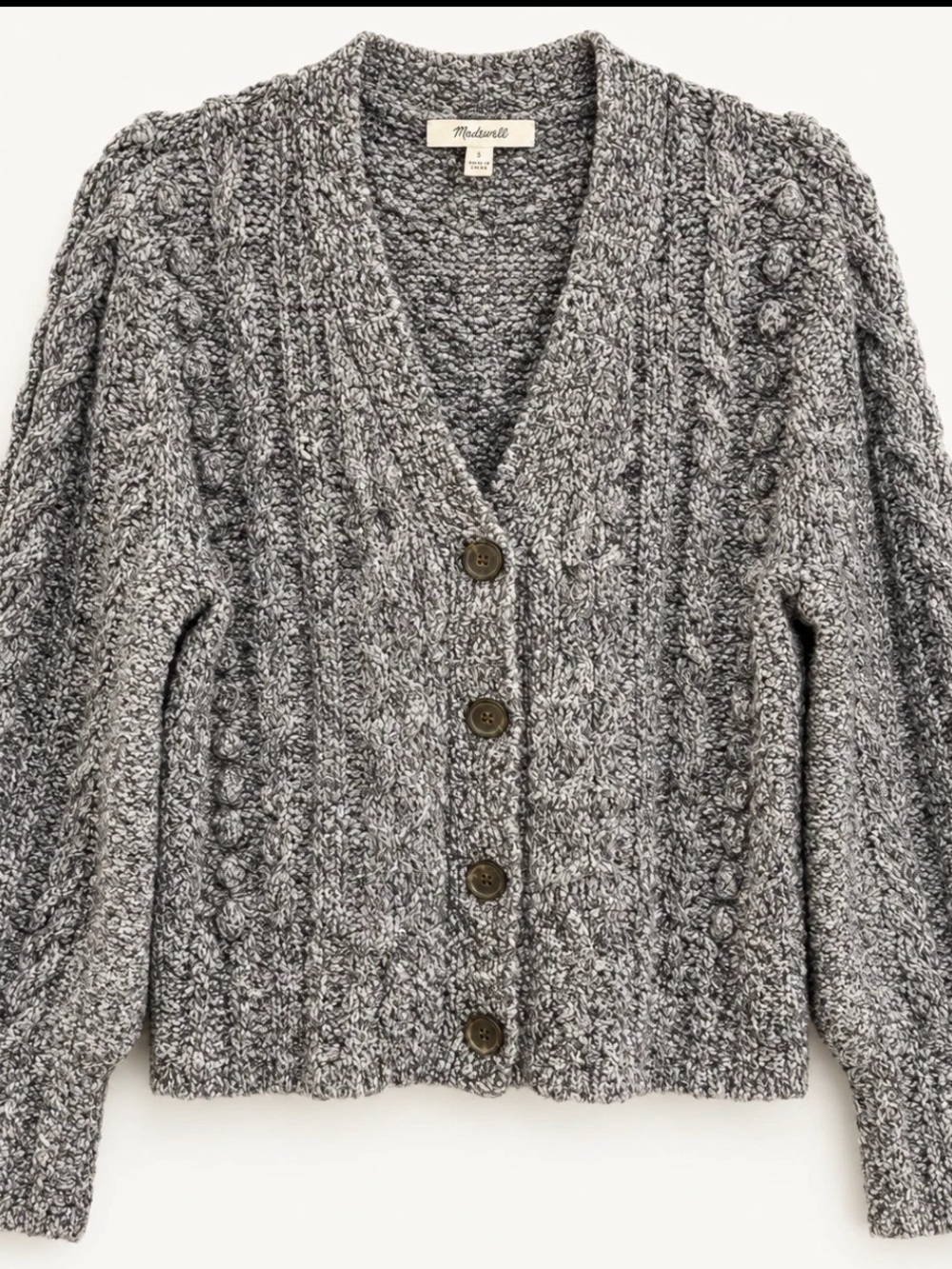 Madewell Cable V-Neck Cardigan | Dusk Grey | S
